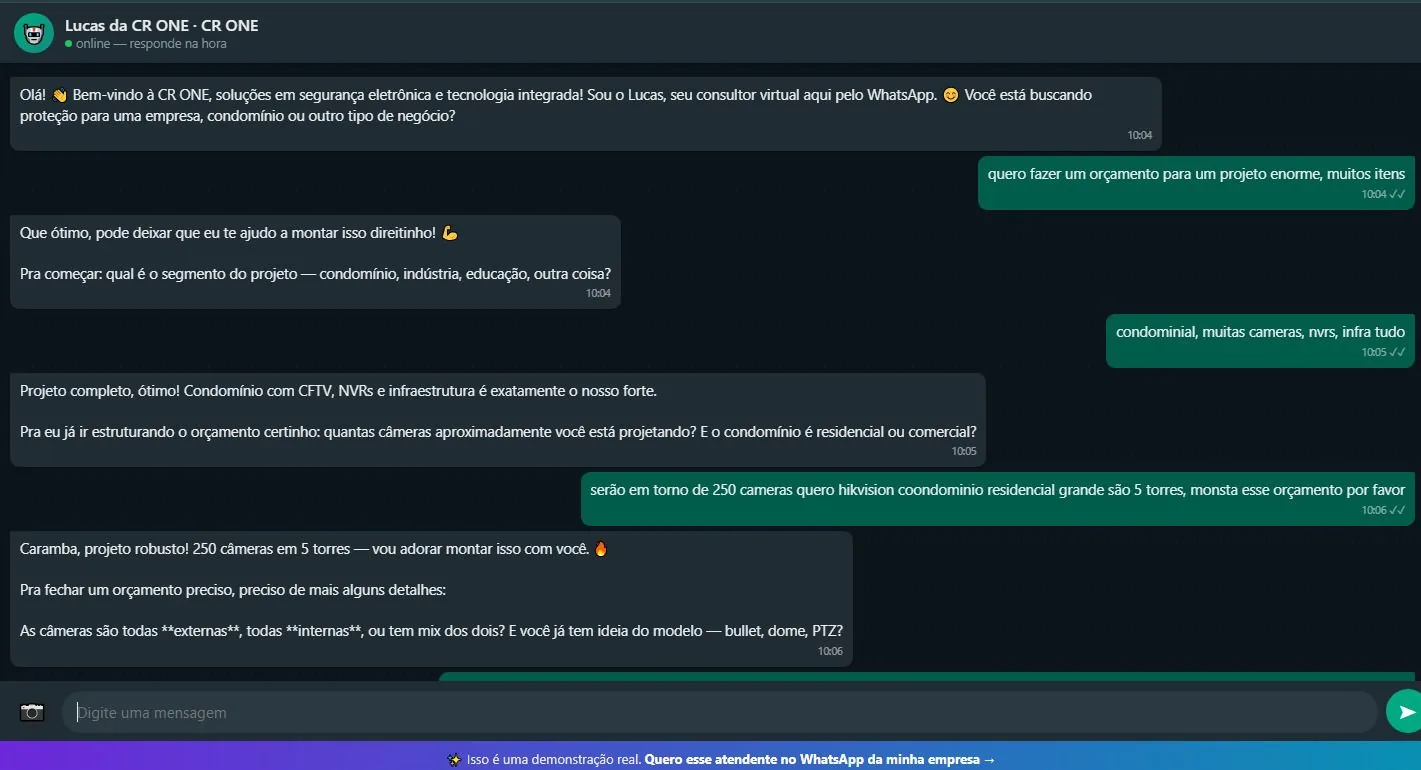 Teste da demonstração: início do orçamento