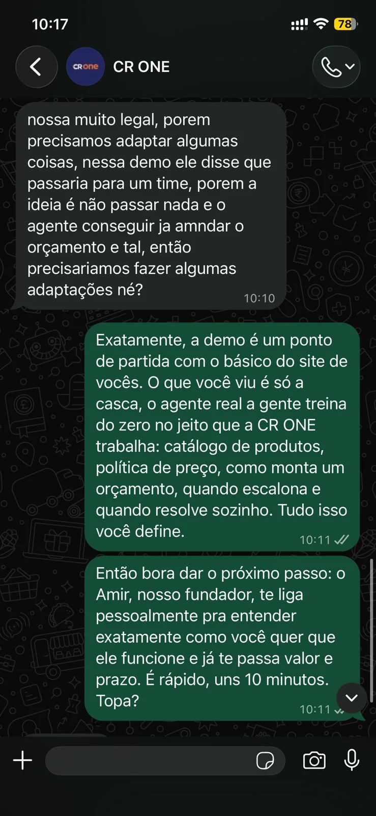 Conversa real: ajustes e próximo passo