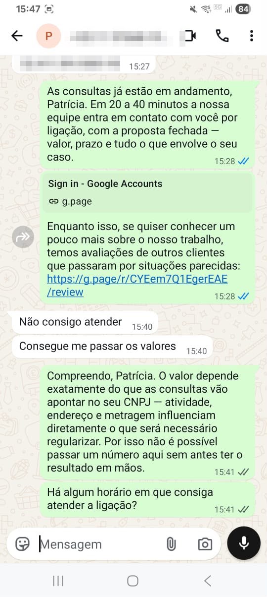 Segura o preço para a ligação