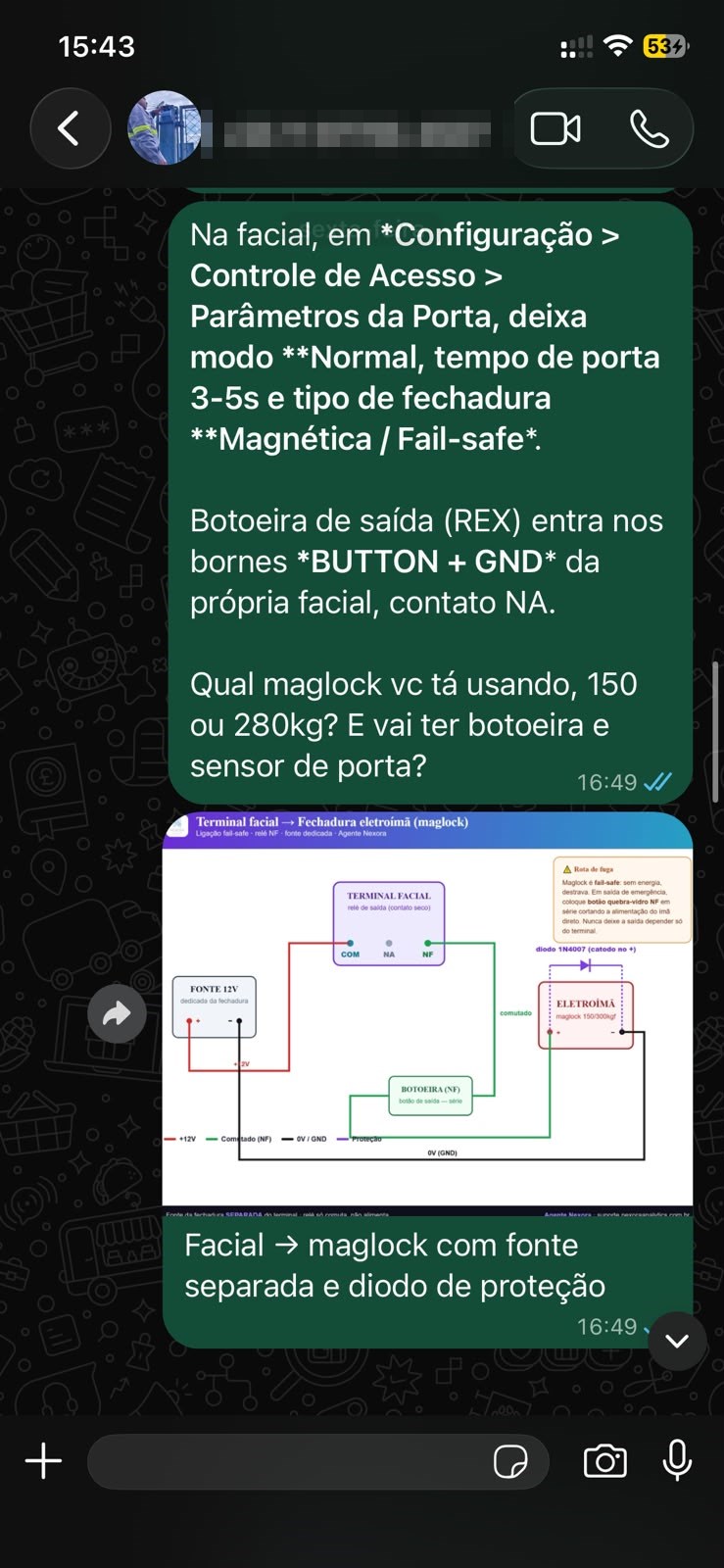 Agente envia diagrama de ligação